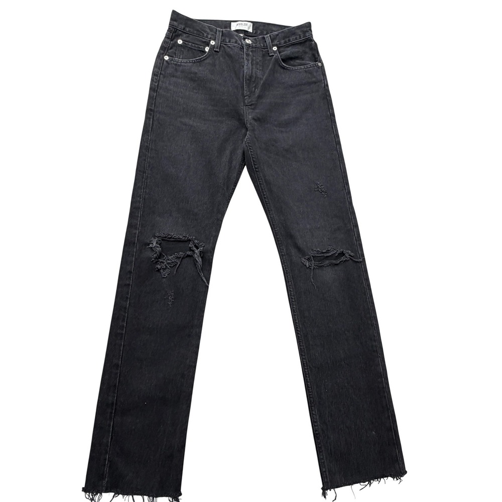 AGOLDE Cherie Straight Jeans Womens 26‎ Charcoal High Rise Distressed Raw Hem